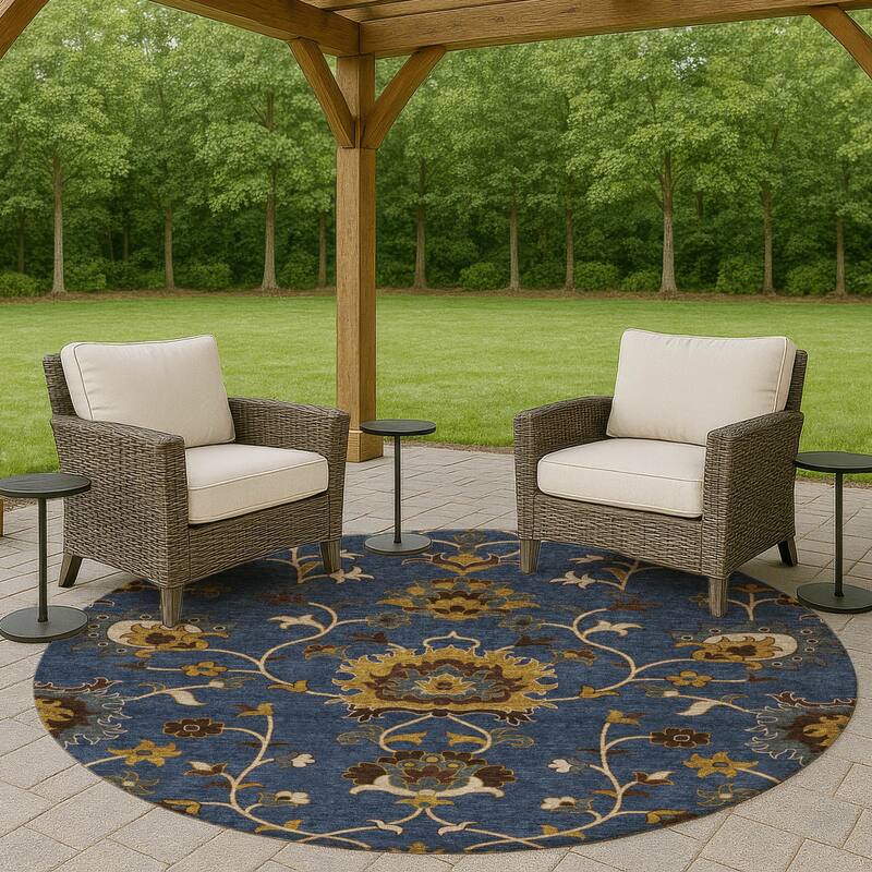 Machine Washable Indoor/ Outdoor Traditional Luna Chantille Rug - Navy - 8' x 8'