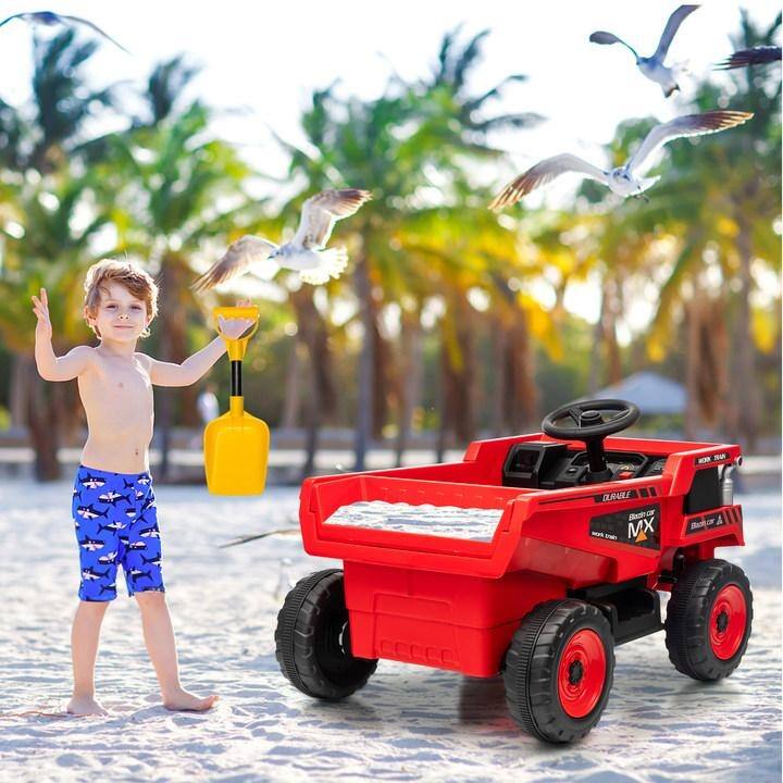 12V Ride-On Dump Truck with Remote Control, Automatic Lift Bed, Shovel & Music Player – for Kids Ages 3–8