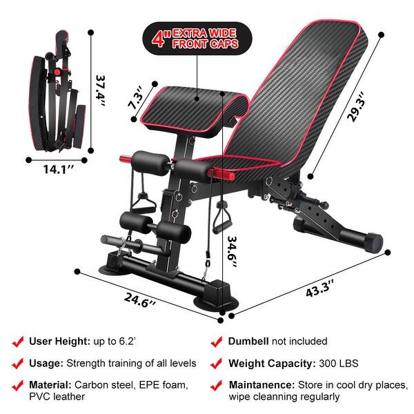 Foldable Adjustable Weight Bench, 8 Positions, 300lbs Capacity ...