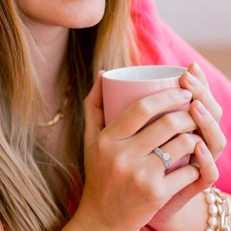 Miadora 3/4ct TDW Diamond Solitaire Bridal Ring Set in 14k White Gold