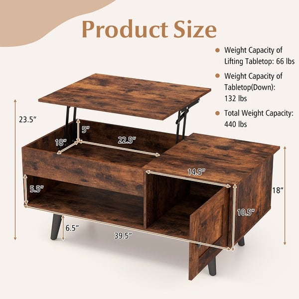 Costway Lift Top Coffee Table with Storage Hidden Compartment Cabinet ...
