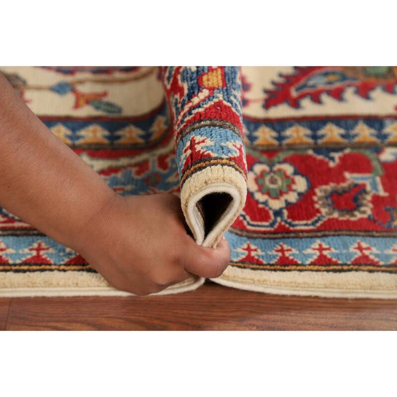Beige Floral Kazak Oriental Runner Rug Hand-Knotted Wool Carpet - 2'9" x 10'0"