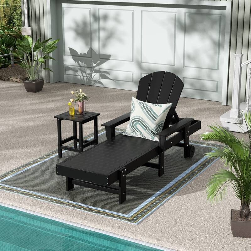 Polytrends Laguna Hdpe All Weather Outdoor Patio Pool Reclining Chaise Lounge With Side Table (2-Piece Set)