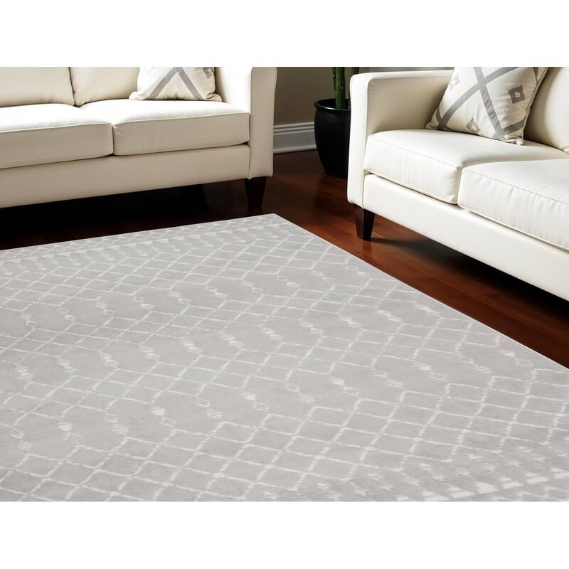 Hini Power Loomed Distressed Non Skid Stain Resistant Area Rug By HomeRoots - 108' X '72' X '0.39 - 108' X '72' X '0.39 - Lavender/Ivory - Rectangle