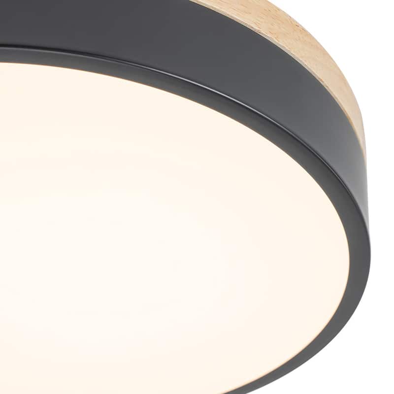 Scandinavian Wooden Accent Round Dimmable LED Flush Mount Light
