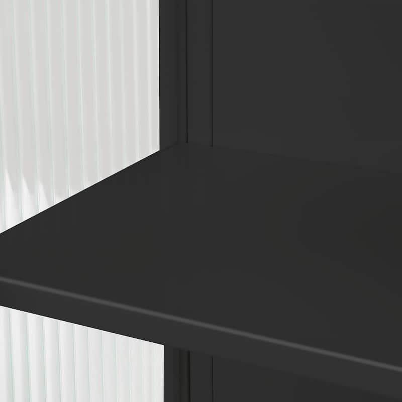 23.62"Glass Doors Wall Cabinet with 2-tier Enclosed Storage