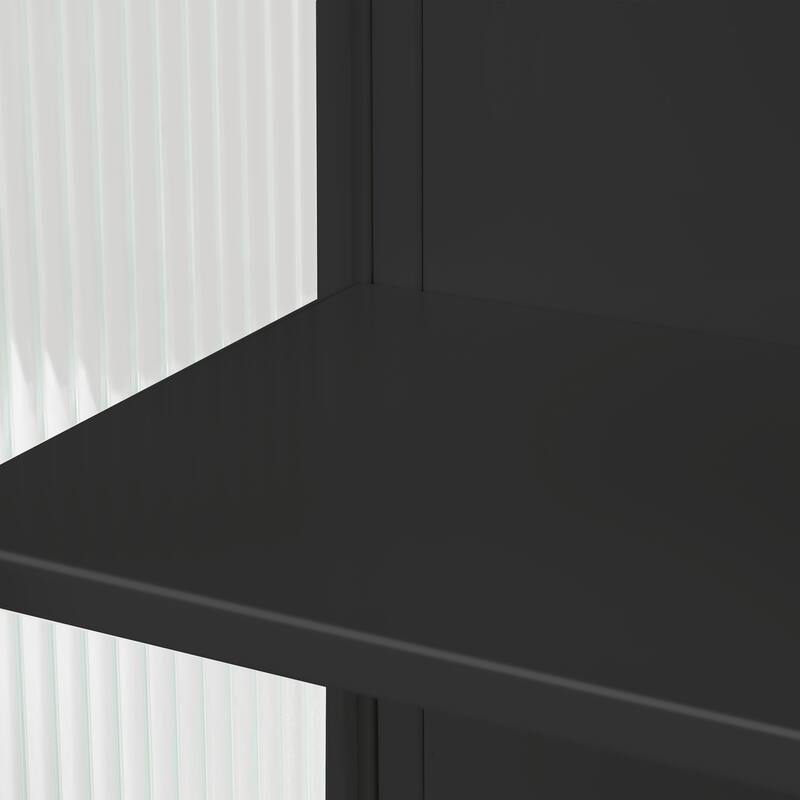 Glass Doors Modern 2-door Wall Cabinet Featuring 2-tier Enclosed Storage, Open Shelf, and Towel Rack
