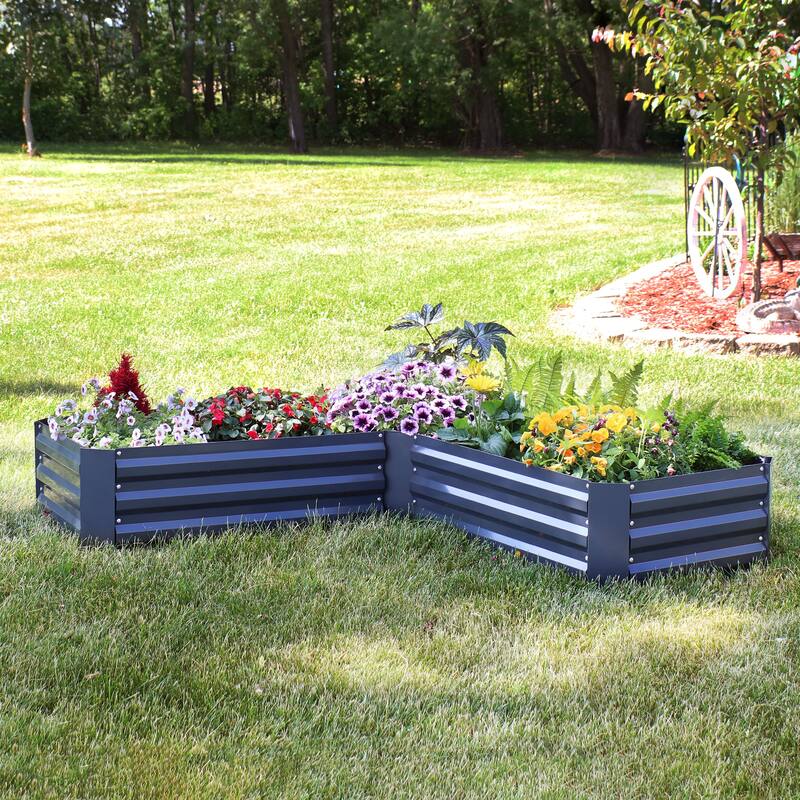 Sunnydaze L-Shaped Galvanized Steel Raised Garden Bed - Dark Gray
