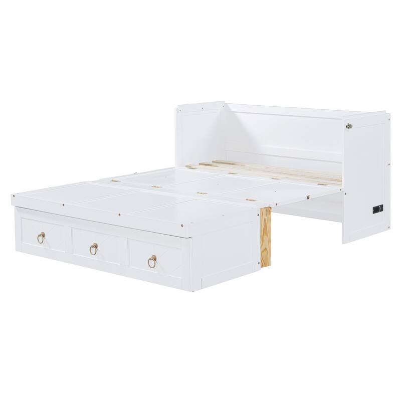 Space-Saving Full Murphy Bed with USB Port, Power Outlets & Large Drawer - Convertible Cabinet Design