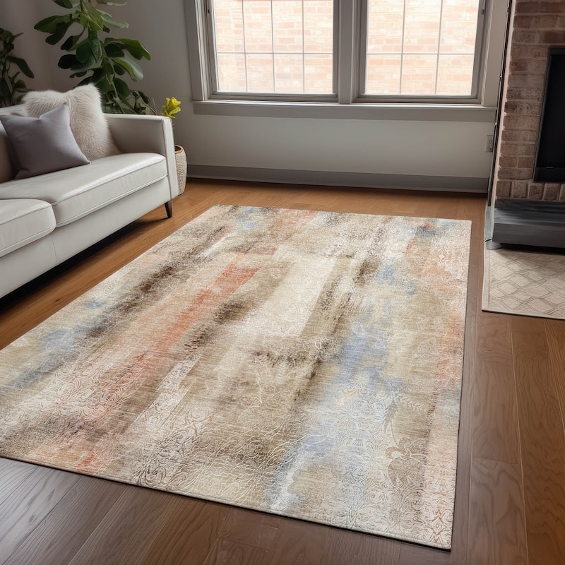 Machine Washable Indoor/ Outdoor Modern Imprints Chantille Rug