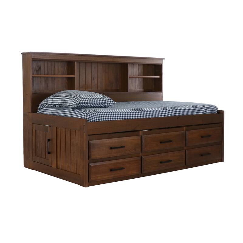 American Furniture Classics Solid Pine Twin Daybed with 6 Sturdy Drawers in Classic Walnut