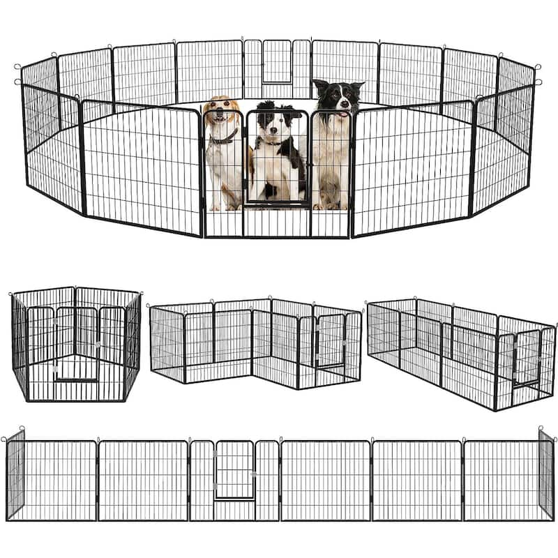 Bossin Dog Playpen Dog Kennel Pen Cage Dog Fence Exercise Pen with Doors 8/16/24 Panel - 32 inch 8 Panels