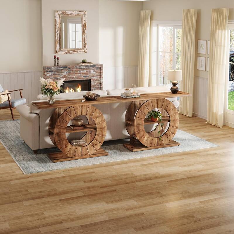 Solid Wood Console Table with Storage, Sofa Table with 3-Tier Shelves for Living Room, Hallway, Foyer