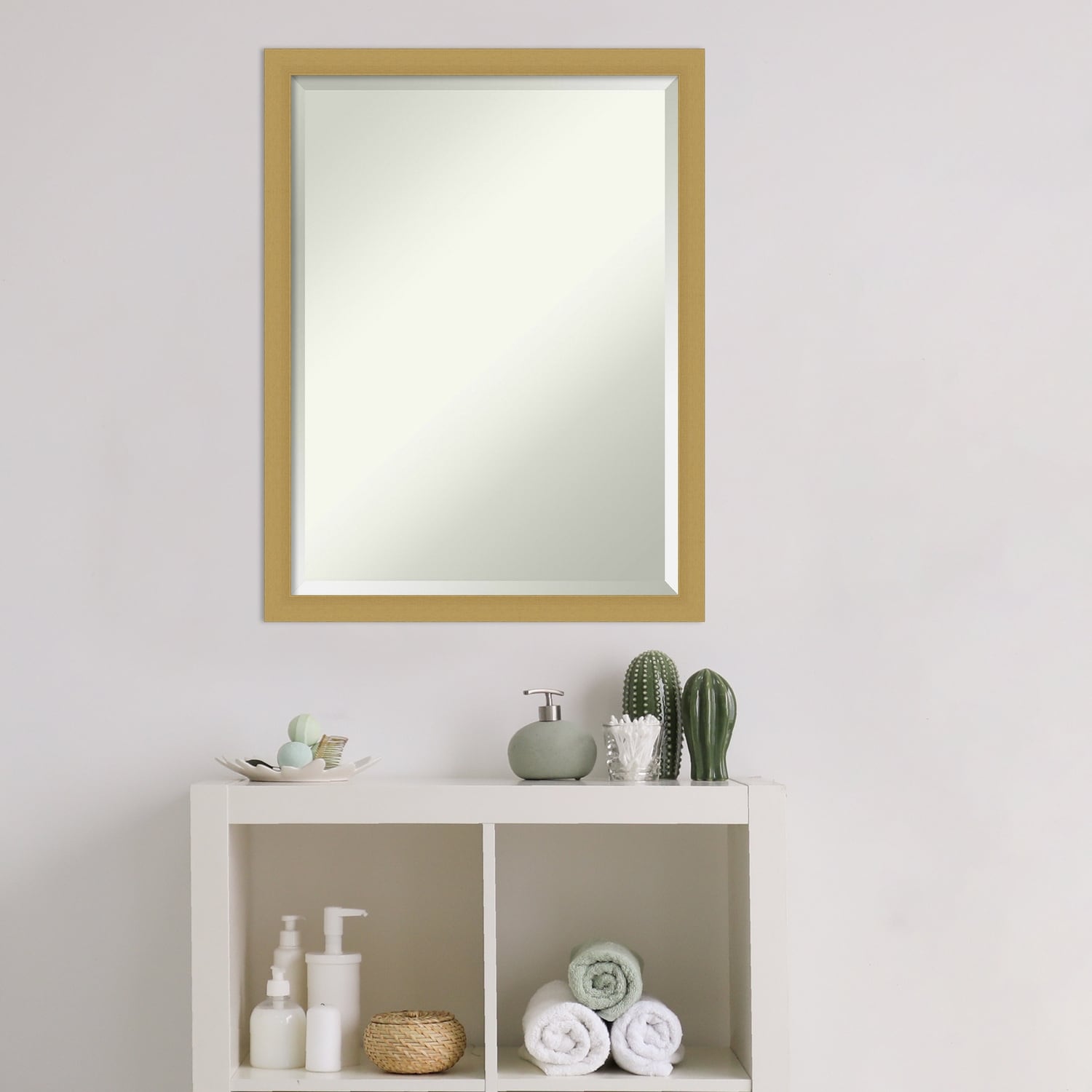 Beveled Bathroom Wall Mirror - Grace Brushed Narrow Frame - Picture 11 of 24