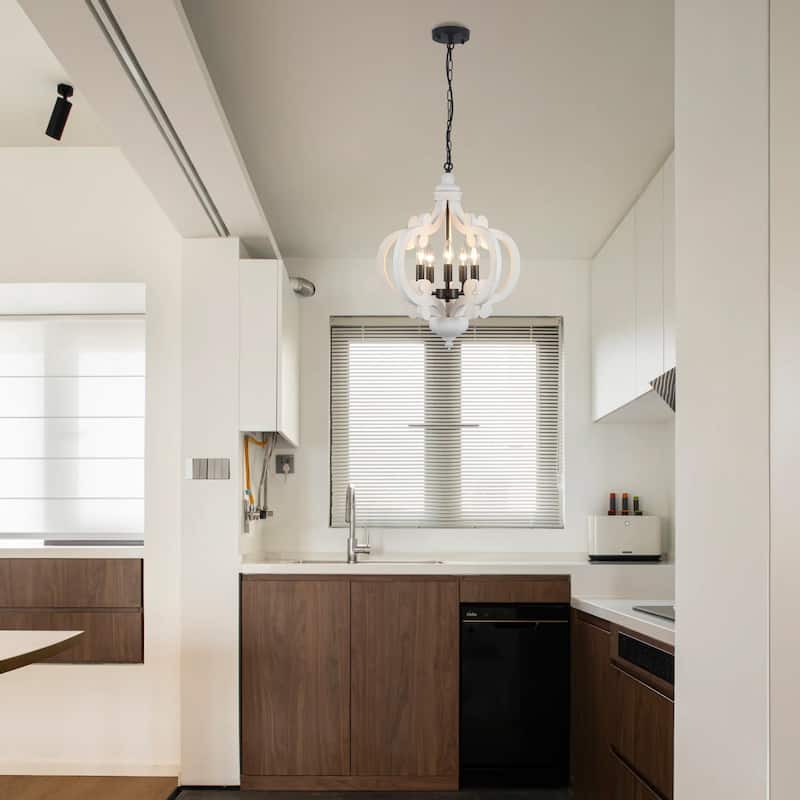 5-Light Country Wood Chandelier Light Fixture for Kitchen Island Dining Room