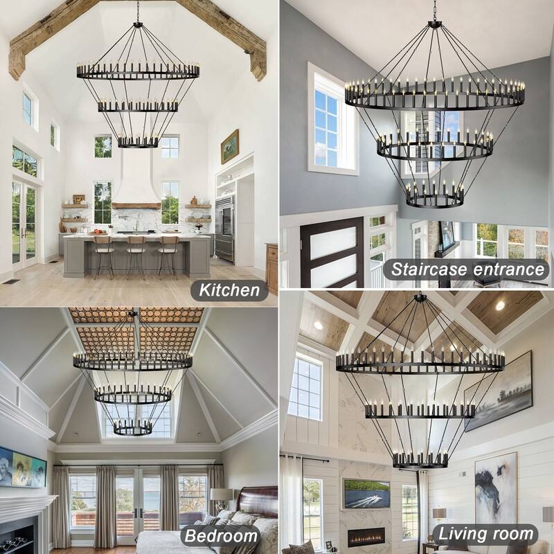 Large Black Wagon Wheel Chandelier Farmhouse Pendant Light Fixture