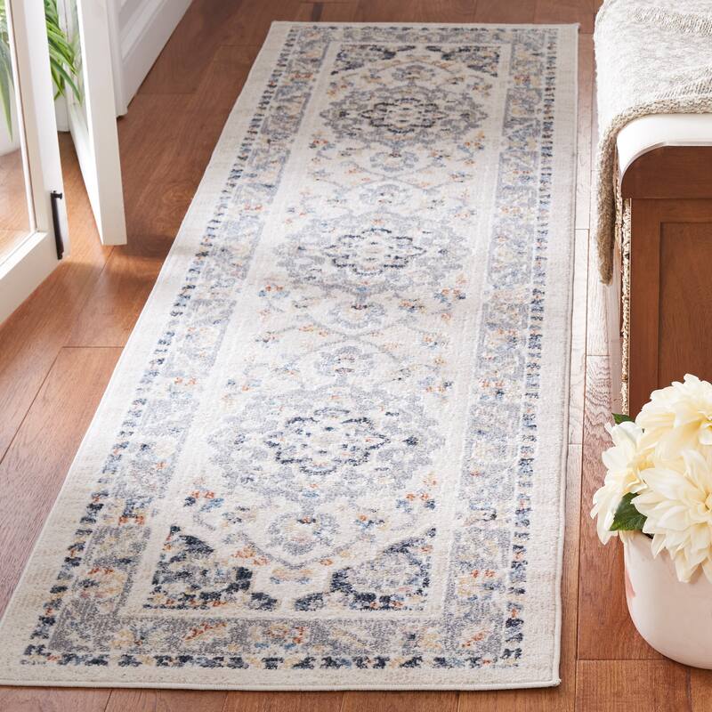 SAFAVIEH Blair Machine Washable Lubnah Slip Resistant Rug - 2'2" x 8' Runner - Beige/Grey Navy