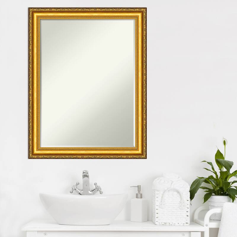 Petite Bevel Wood Bathroom Wall Mirror - Colonial Embossed Gold Frame - Colonial Embossed Gold - 22 x 28 in