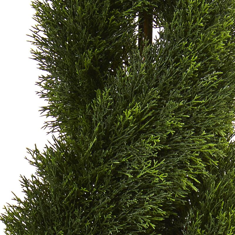 4ft Double Pond Cypress Spiral Artificial Tree in Sand Planter with UV Resistant Lifelike Green Foliage for Entryway