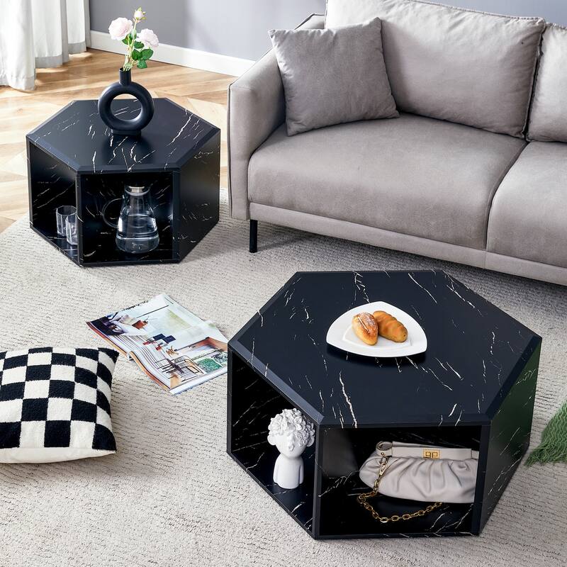 Hexagonal Porous Design Coffee Table Set
