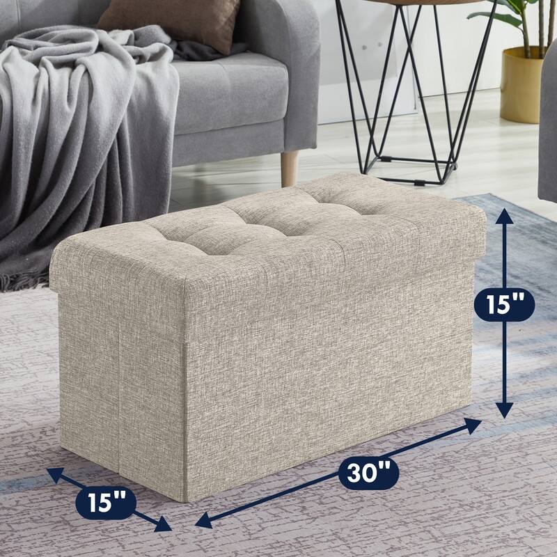 30 Inch Linen Foldable Bench Storage Ottoman