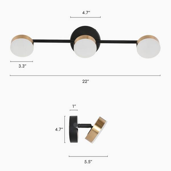 dimension image slide 2 of 3, Modern 2/3/4-Light Black Gold Bathroom Vanity Light LED Wall Sconces Lighting