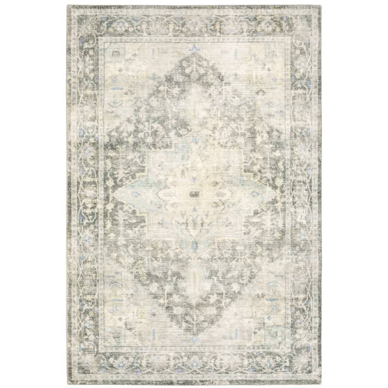 Raleigh Grey Ivory Oriental Distressed Traditional Casual Area Rug