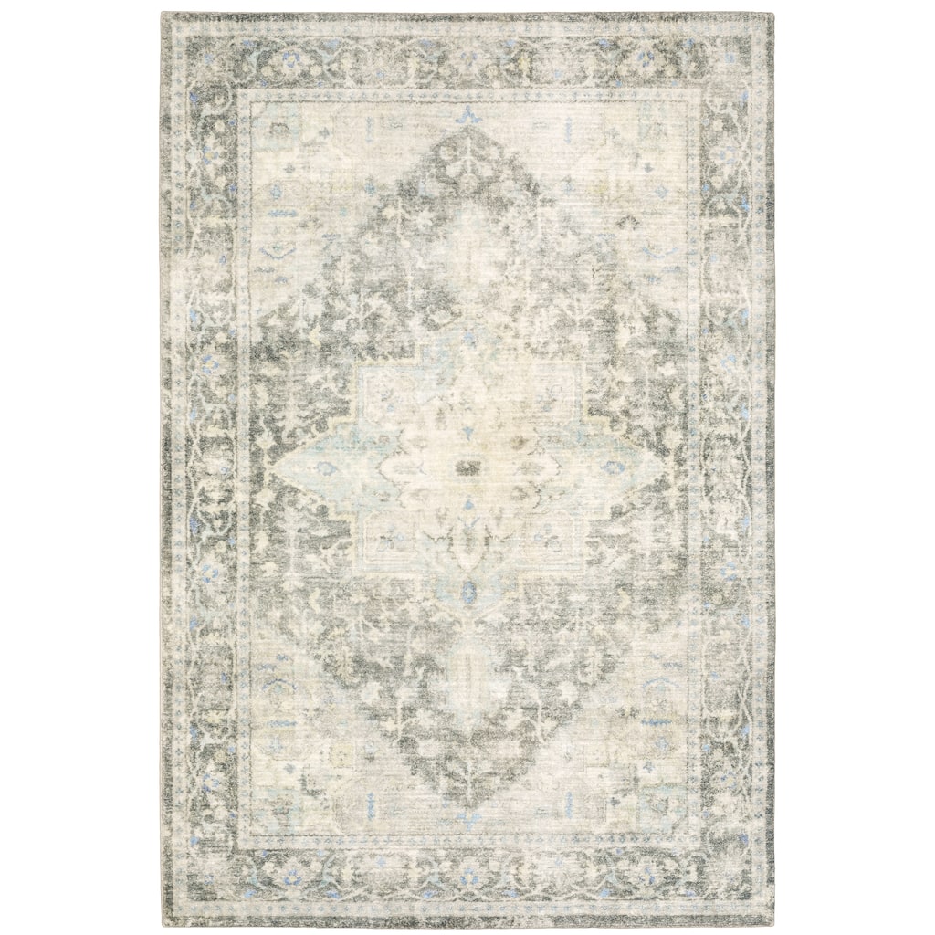 Raleigh Grey Ivory Oriental Distressed Traditional Casual Area Rug