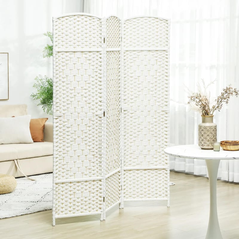 White Wood 3-Panel Room Divider, 6ft Privacy Folding, Home Office - White