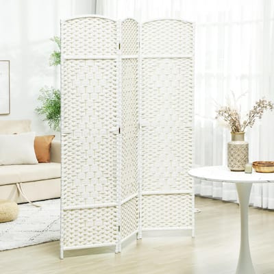 White Wood 3-Panel Room Divider, 6ft Privacy Folding, Home Office