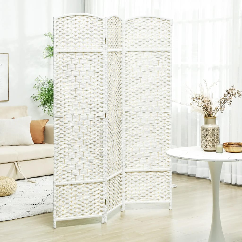 White Wood 3-Panel Room Divider, 6ft Privacy Folding, Home Office