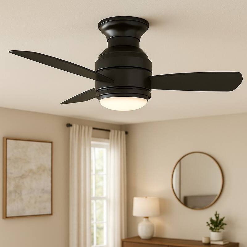 Fanimation Studio Collection Level 44 inch Aged Bronze Ceiling Fan with LED Light and Wall Control - Aged Bronze - Hardwired
