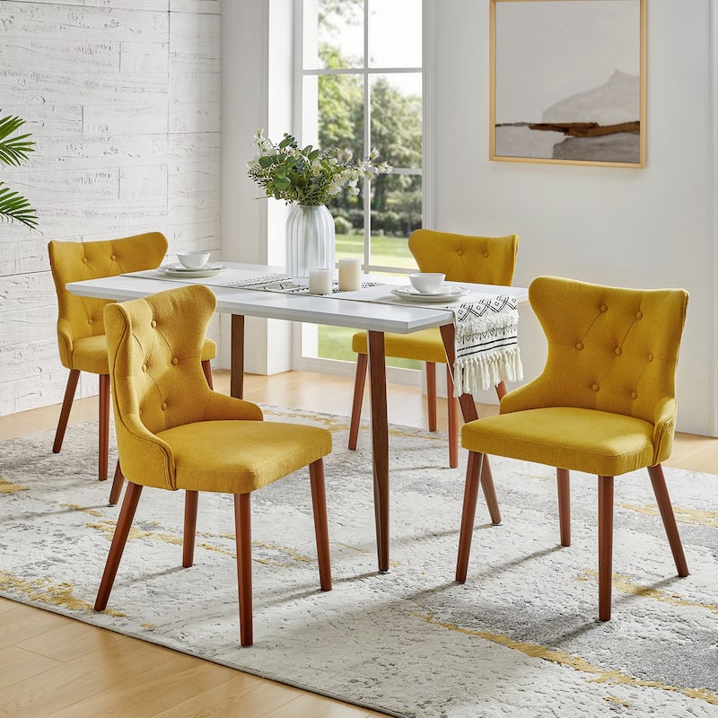 Pedro Mid-century Modern Dining Chair with Solid Wood Leg Set of 4 by HULALA HOME