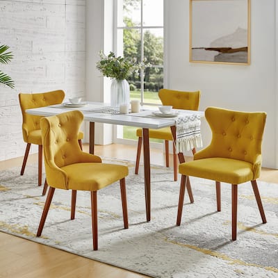 Pedro Mid-century Modern Dining Chair with Solid Wood Leg Set of 4 by HULALA HOME