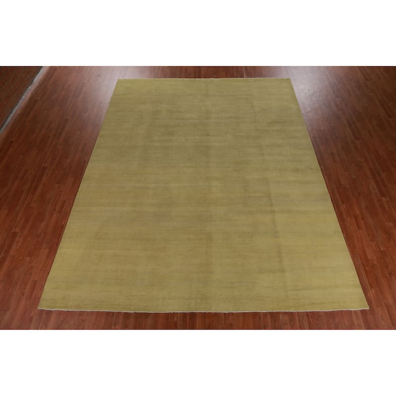 Hand Knotted Oriental 100% Wool Carpet Modern Solid Green Gabbeh Area Rug - 12' 9'' X 9' 10''