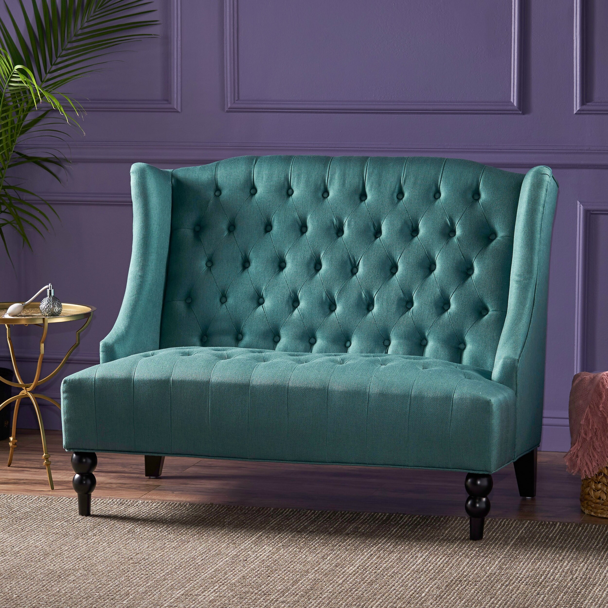 Modern Accent Loveseat Teal Button-tufted High-back Sofa Bedroom