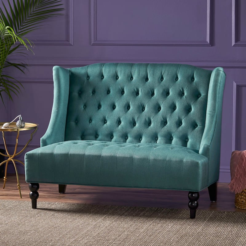 Velvet Button Tufted High Wingback Loveseat Sofa
