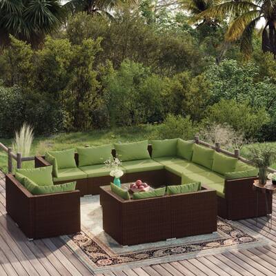 12 Piece Patio Lounge Set with Cushions Brown Poly Rattan