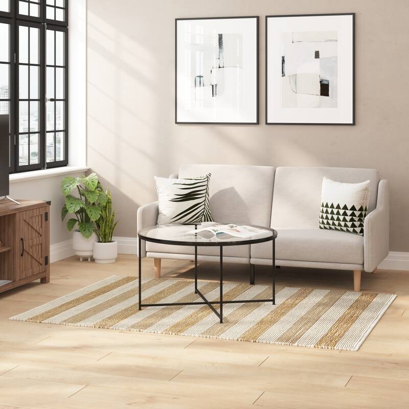 Handwoven Striped Pattern Jute Blend Area Rug 5' x 7' Bed Bath