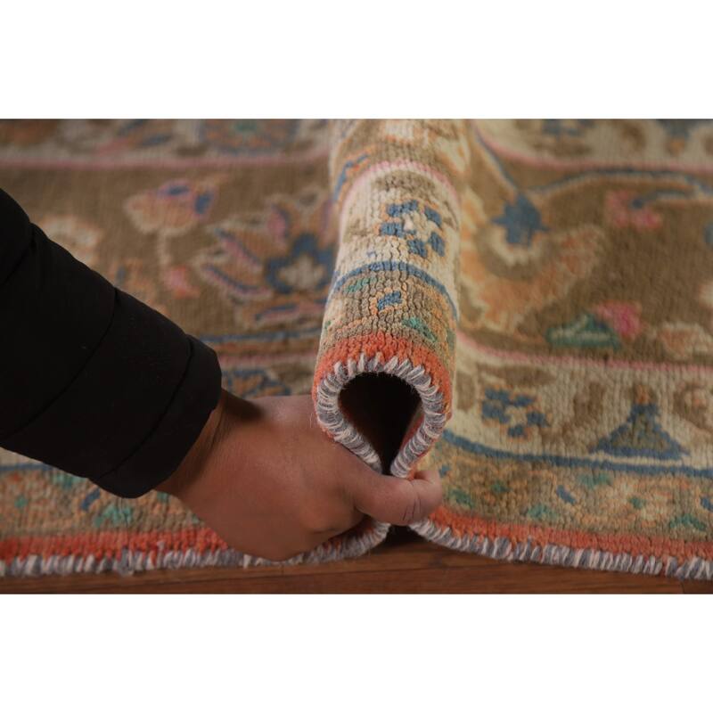 Hand Knotted Oriental 100% Wool Carpet Traditional Floral Coral Mashad Area Rug - 10' 7'' X 8' 0''