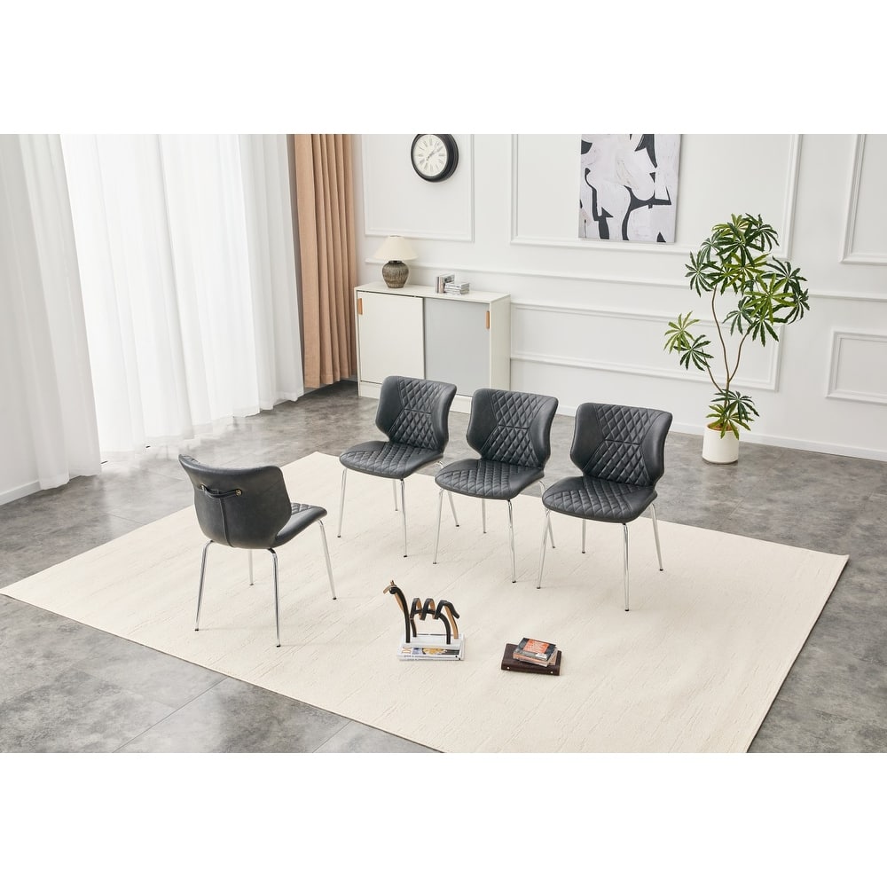 Set of 4, Oil Waxed Leather Dining Chairs with Diamond-Tufted Back