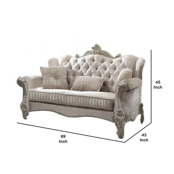 Fabric Upholstered Wooden Loveseat with Button Tufted Backrest, White