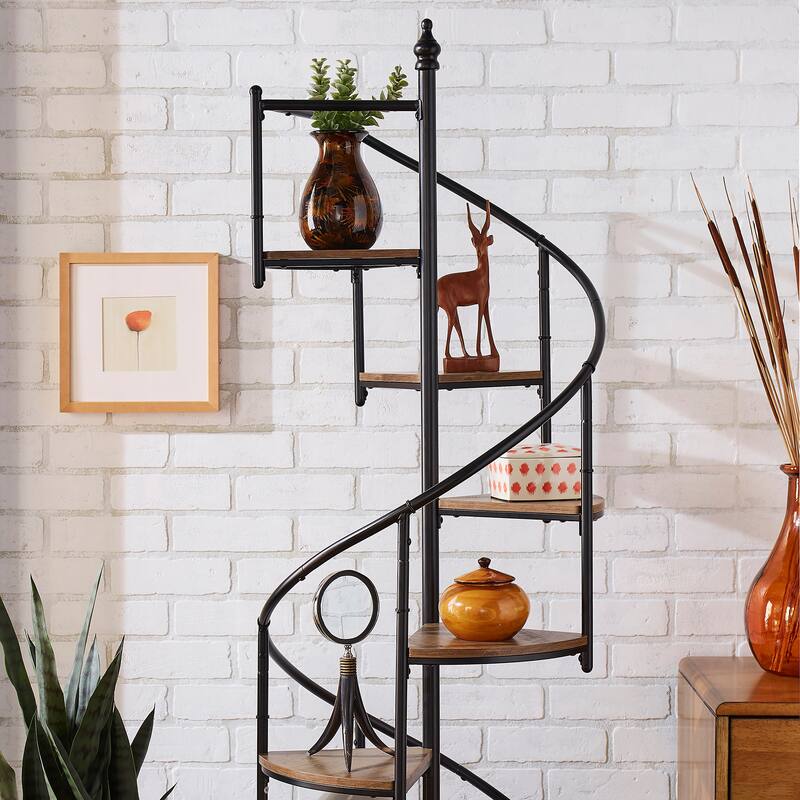 Kendra Black Finish Metal Spiral Staircase Display Shelf by iNSPIRE Q Modern