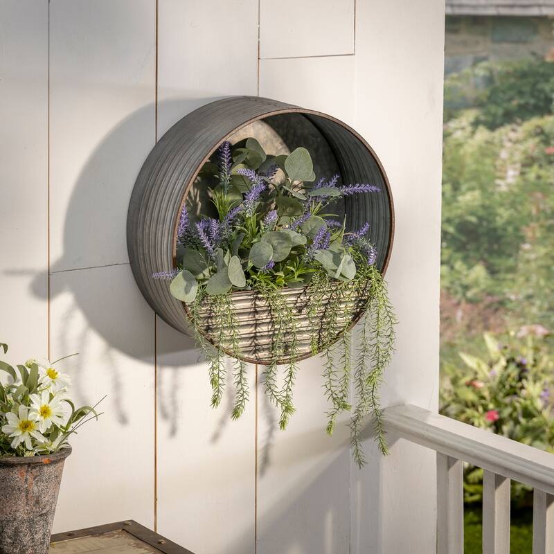 15.7 in. Round Galvanized Metal Hanging Wall Planter