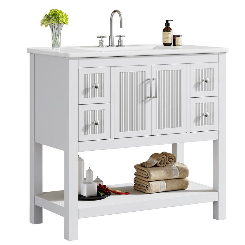 23.5 Inch Single Bathroom Vanity With Ceramic Top, Sink Included