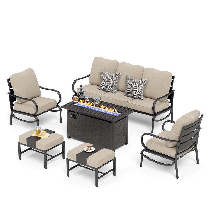 MAISON ARTS Patio Furniture Set 4/6-Piece Outdoor Conversation Set with Gas Fire Pit Table