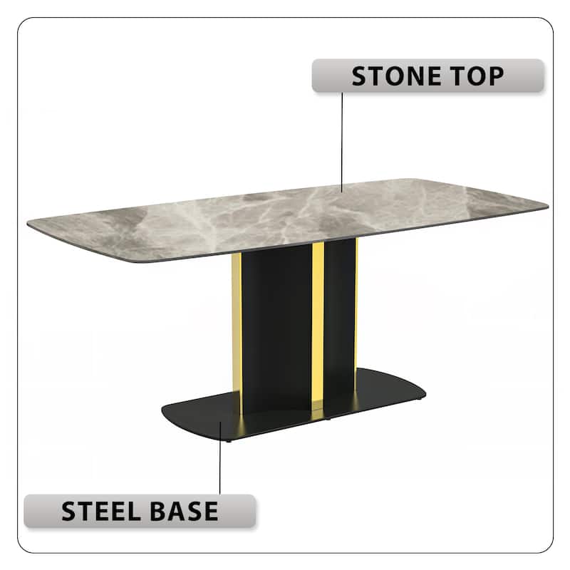 Sylva Dining Table Rectangular Tabletop in Gold Pedestal Base
