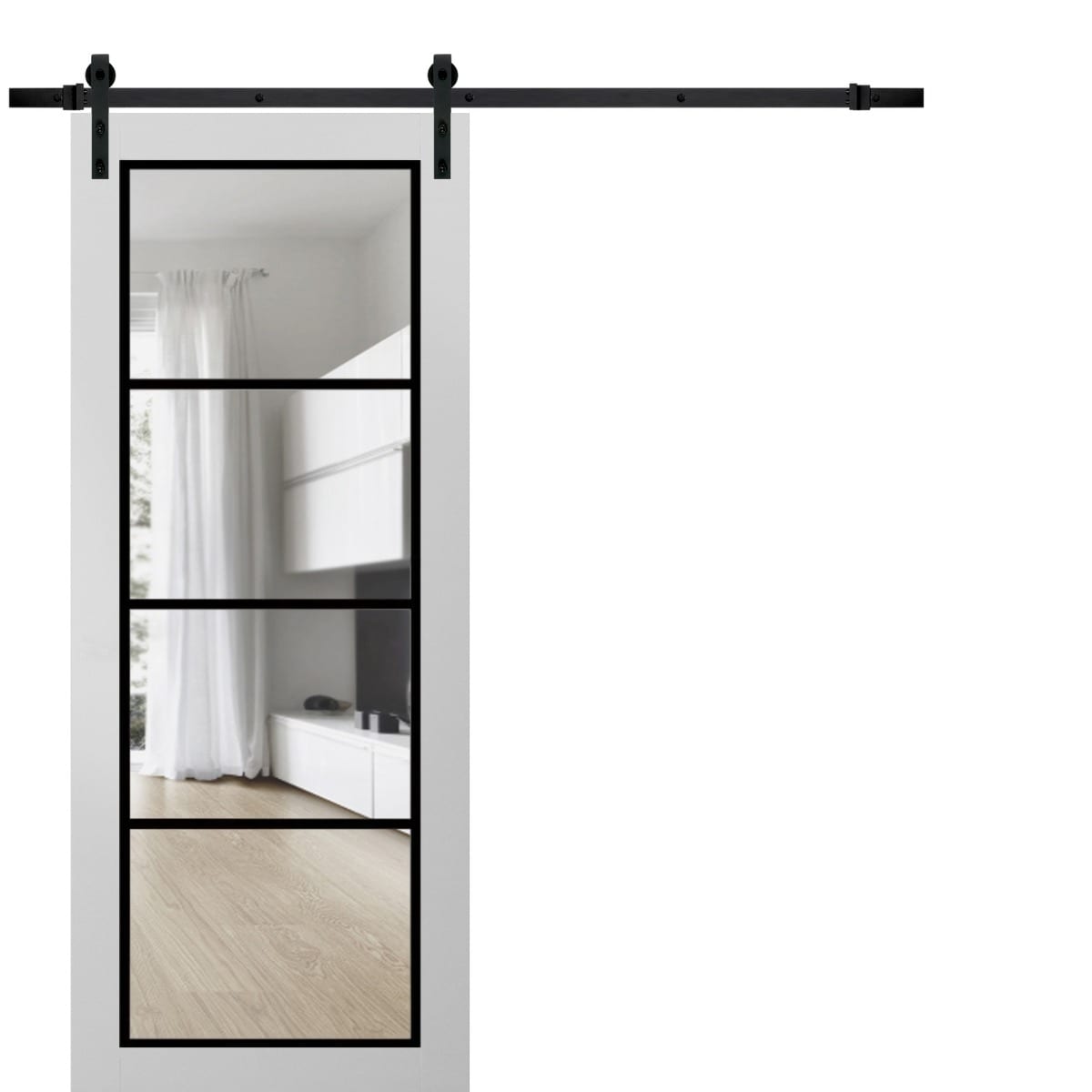 SartoDoors Lucia 2466 | Bedroom Door Barn Door | Solid Wood w/ Glass | Hardware Set | 18x80, White Silk Bathroom Door