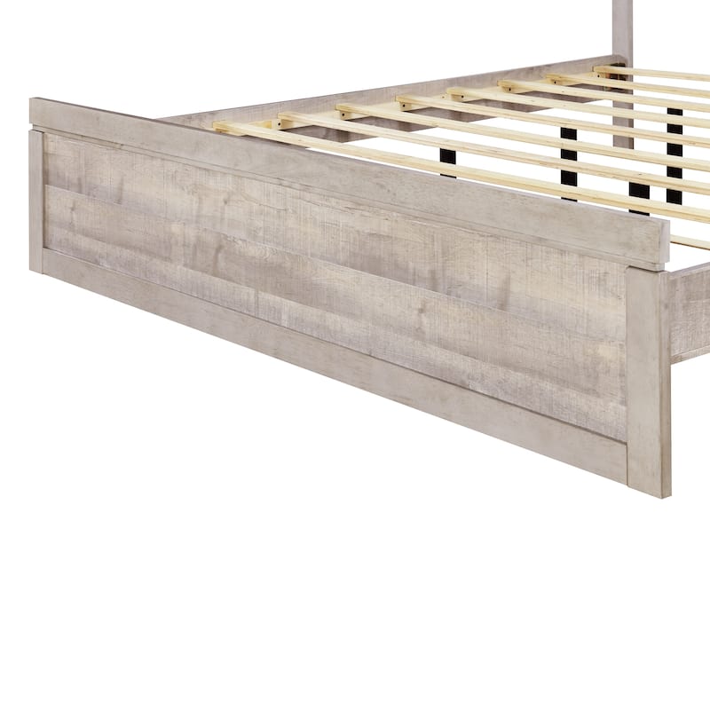 Vintage Farmhouse Style Platform Bed with 10 Wooden Slats Support for Bedroom