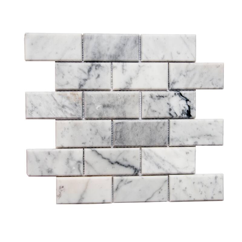 The Tile Life Santorini Beveled Carrara 2x4 Marble Brick Mosaic Wall & Backsplash Tile